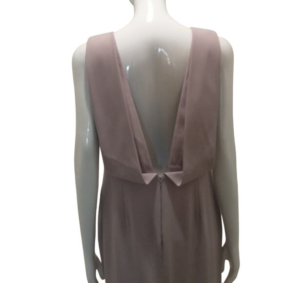 Dessy Collection Vivian Diamond Formal Maxi Dress Women's Size 14 Taupe Crepe - Picture 9 of 16